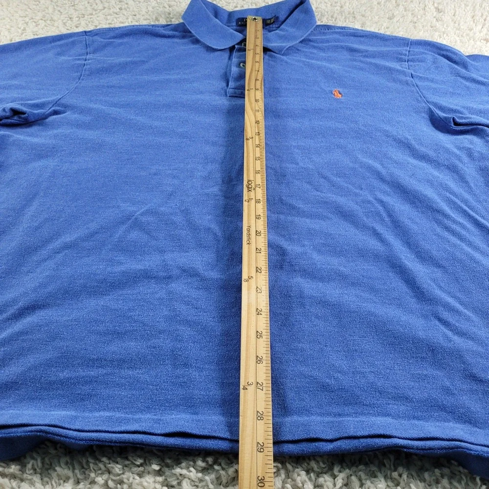 Polo Ralph Lauren Polo Shirt Men's 2XB Blue Short Sleeve Orange Pony Logo Cotton
